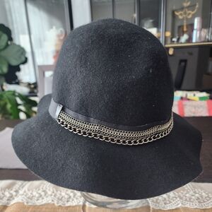 Promod 100% wool floppy fedora hat with chain strap